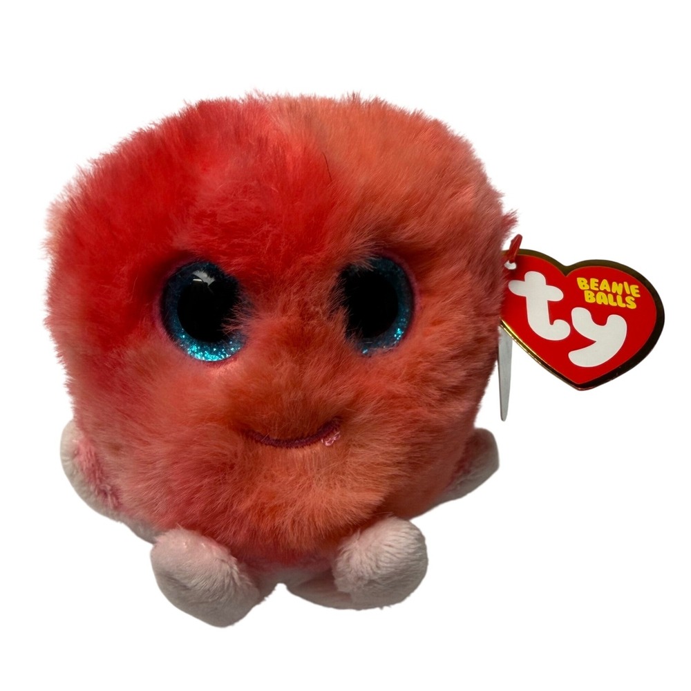 Ty Beanie Ball Sheldon Octopus Small Pink Red Tie Dye Toy Plush Hang Tag Puff 4"